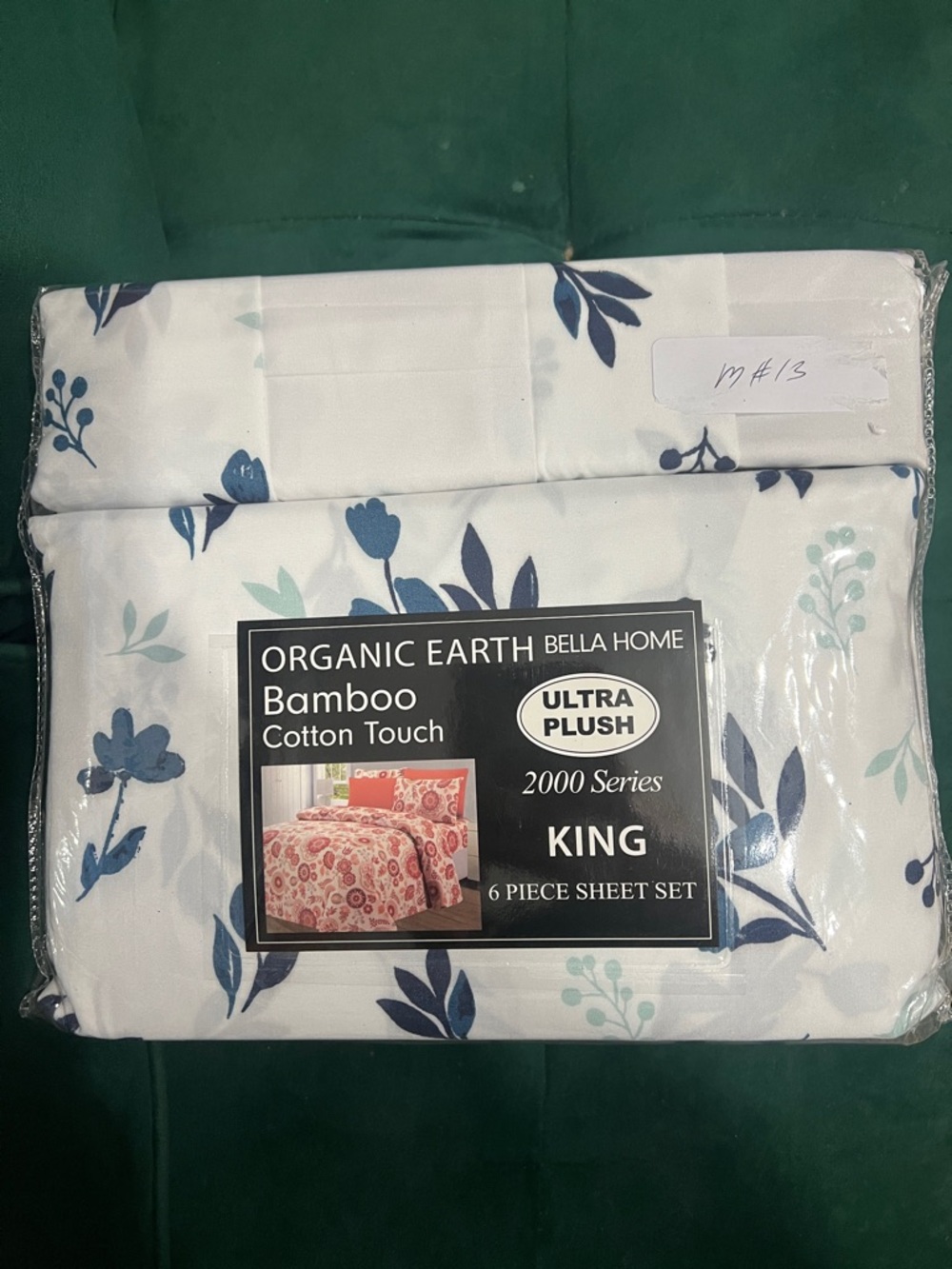 Organic Earth Bella Home King Sheet Set - White with Blue Floral